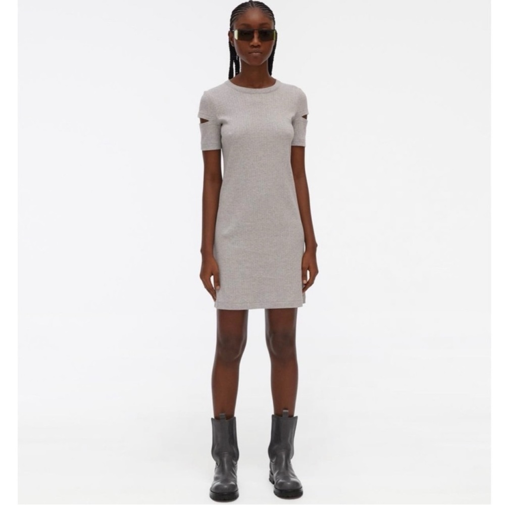 HELMUT LANG Wide Rib Crewneck Cut Out Sleeve Dress NWT Sz M